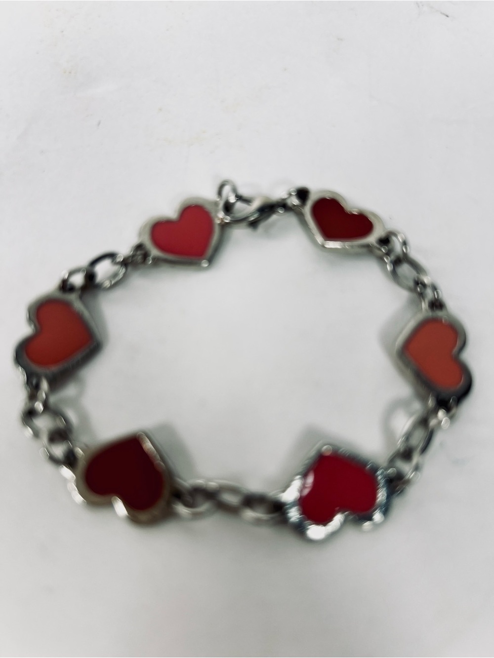 Silver-Tone Red Heart Link Bracelet‎ for Women